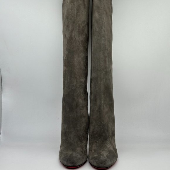Christian Louboutin PUMPPIE BOTTA 85 Suede Knee High Tall Boots Heels - Picture 7 of 16